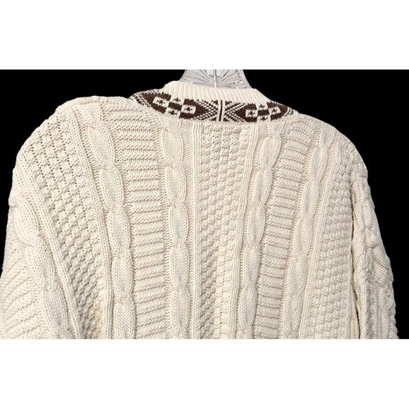 Vintage Cambridge Classics SweaterMens Cable Knit Sweater V-Neck XL Cream & Brow - Picture 5 of 9